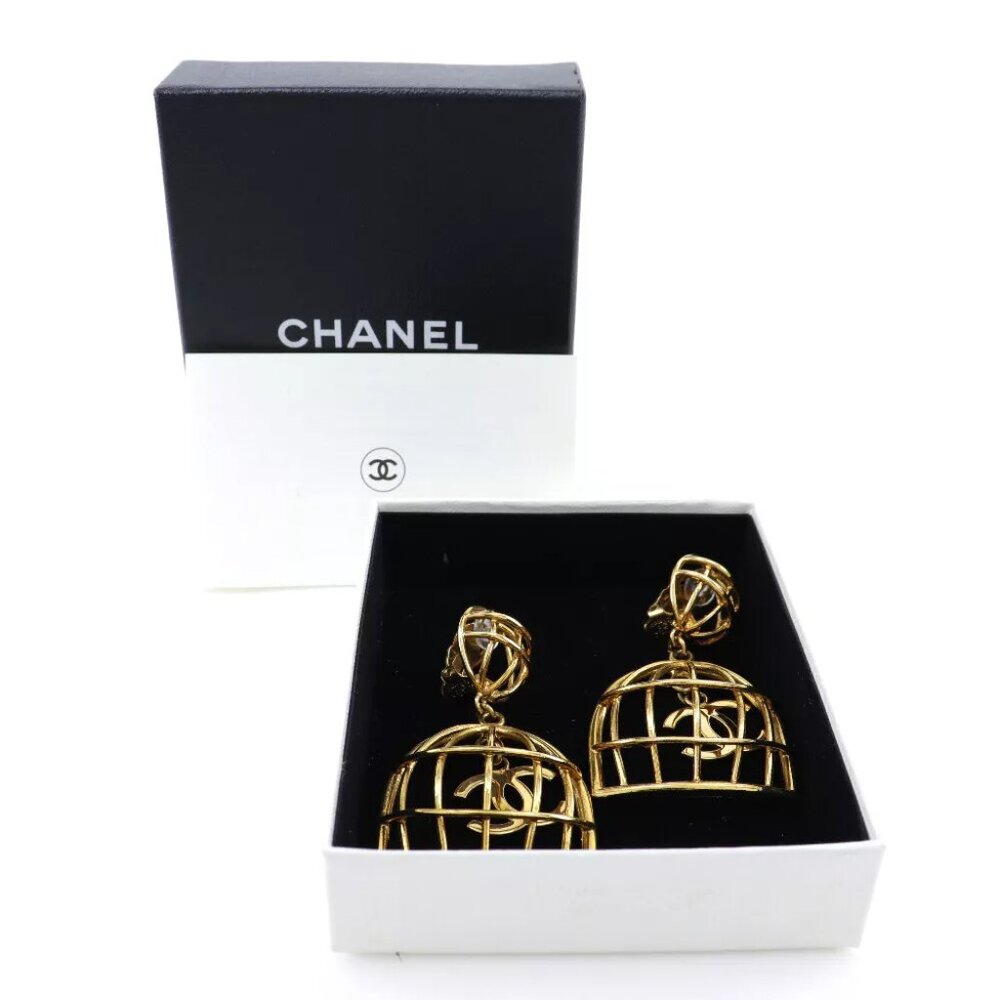 CHANEL Bird cage Earring Plated Gold 31.9g - Picture 4 of 8